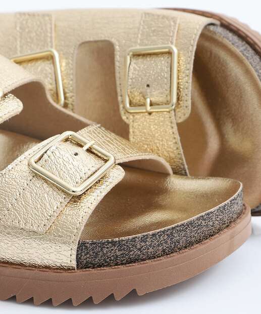 Rasteirinha Feminina Birken Metalizada Moleca Dourado