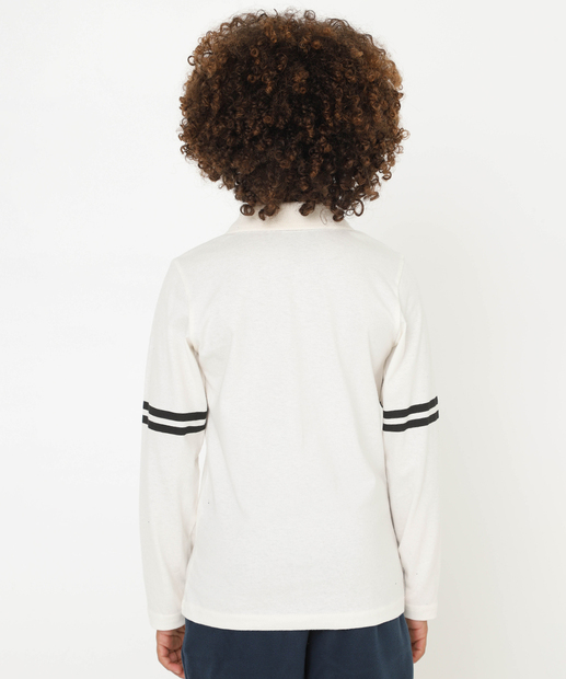 Polo Infantil Manga Longa Estampada MR Tam 4 a 10 Off White