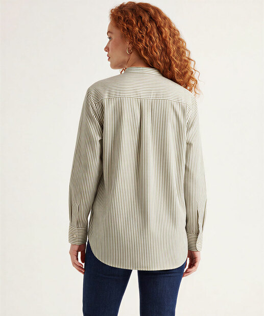 Camisa Feminina Listrada Manga Longa Marisa Verde
