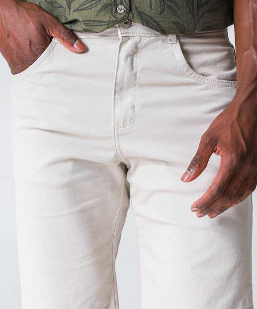 Bermuda Masculina Slim Sarja Bege 