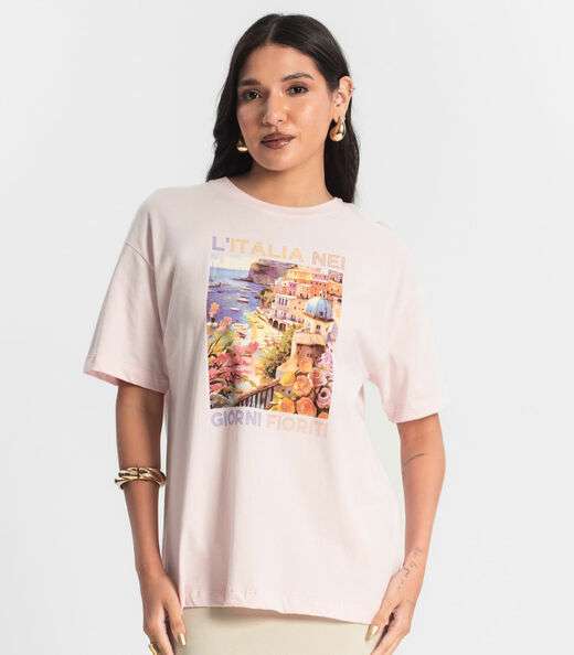 Camiseta Feminina T-Shirt Meia Malha Rosa