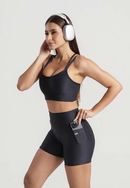 Top Suplex Micro Canelado Gloss Com 2 Alças Preto Wemood