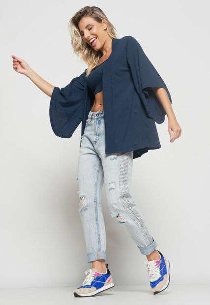 Kimono  Canelado Azul Salvatore Fashion