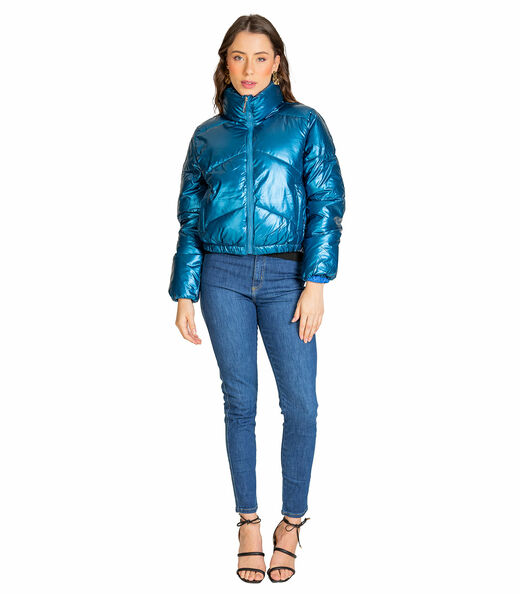 Jaqueta Puffer Feminina Metalizada Select Azul