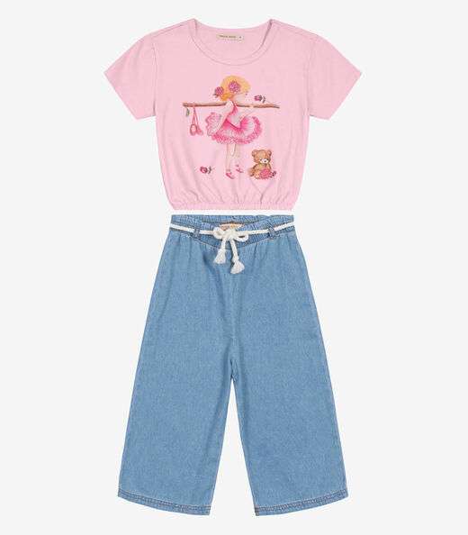 Conjunto Infantil Blusa E Pantacourt Trick Nick Rosa