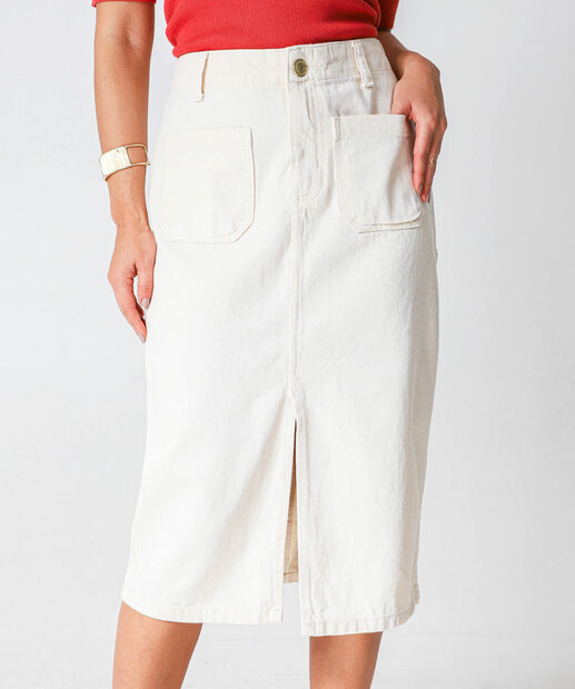 Saia Midi Sarja Feminina Fenda Marisa Off White