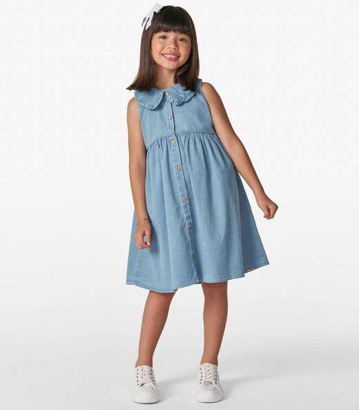 Vestido Infantil em Light Denim Trick Nick Azul