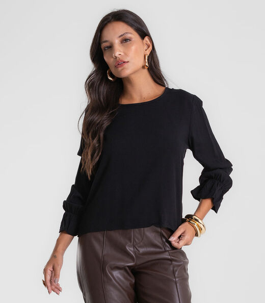 Blusa Feminina Manga Longa Com Lastex Endless Preto