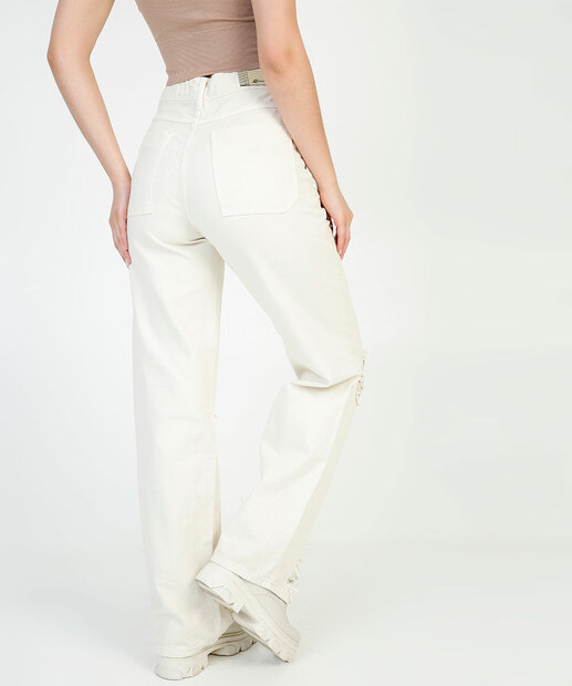 Calça Wide Leg Feminina Sarja Destroyed Sawary   