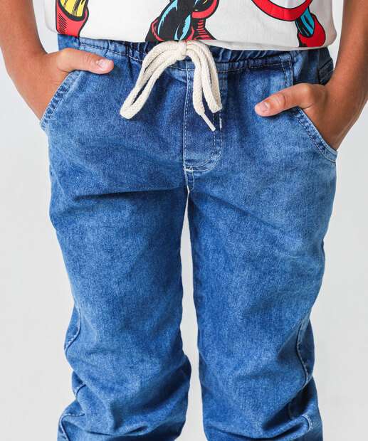 Calça Infantil Jogger Jeans Bolso Tam 4 a 8 Azul