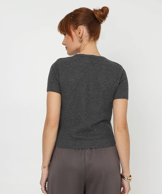Blusa Feminina Tricô Manga Curta Marisa Cinza