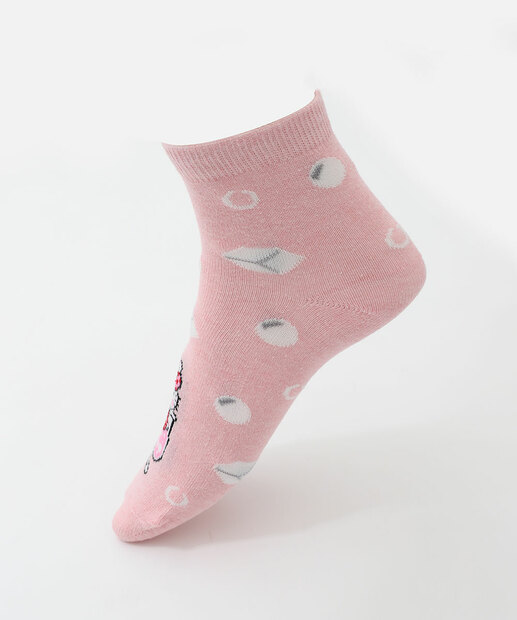 Kit 2 Pares Meias Feminina Cano Curto Hello Kitty Rosa
