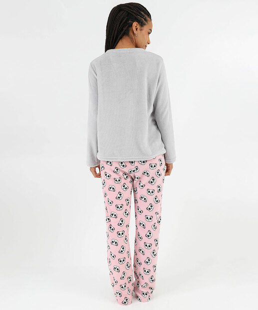 Pijama Feminino Plush Estampa Panda Manga Longa Marisa