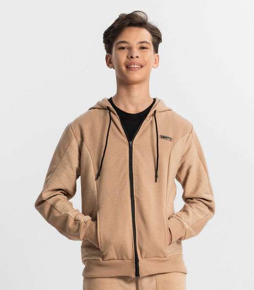 Jaqueta Juvenil Masculina Em Moletom Minty Marrom