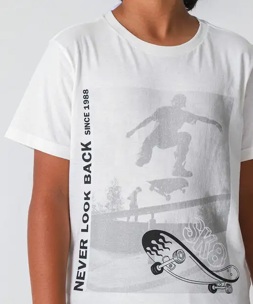 Camiseta Juvenil Skate Marisa Tam 10 a 16 Off White
