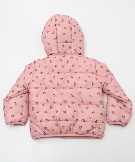 Jaqueta Infantil Puffer Estampa Flores Tam 1 a 3 Marisa Rosa