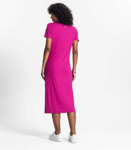 Vestido Midi Ribana Canelada Básico Rovitex Roxo