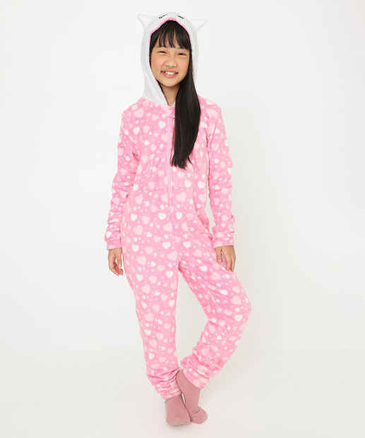 Image_Pijama Macacão Infantil Coração Capuz Marisa Tam 04 ao 10 Rosa