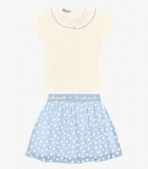 Conjunto Blusa com Saia em Cotton Leve Trick Nick Off White