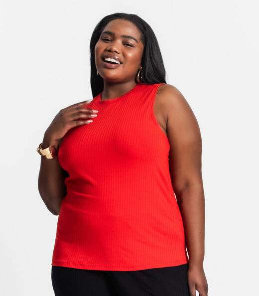 Regata Plus Size Em Ribana Canelada Secret Glam Laranja