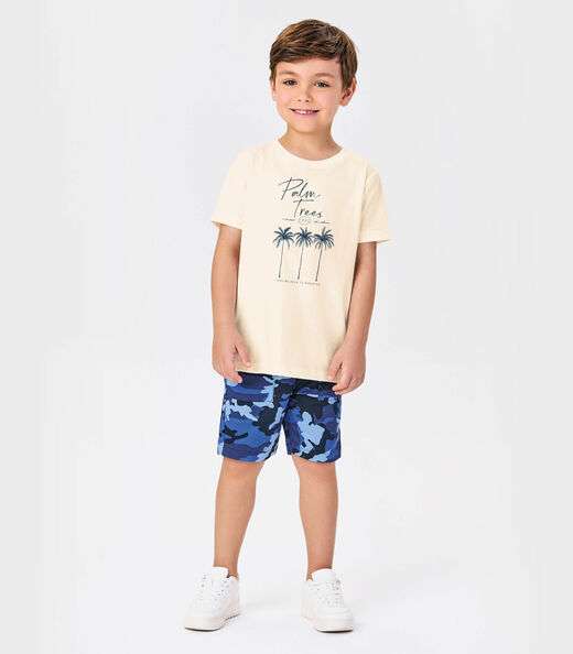 Conjunto Infantil Camiseta Com Bermuda Trick Nick Bege