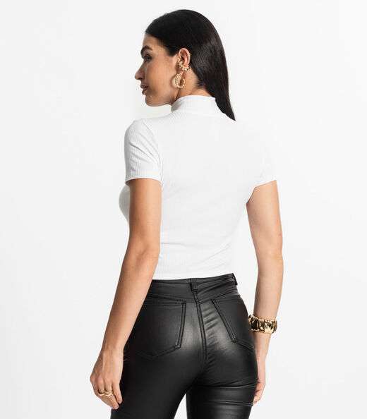 Blusa Feminina Canelada Manga Curta Select Branco