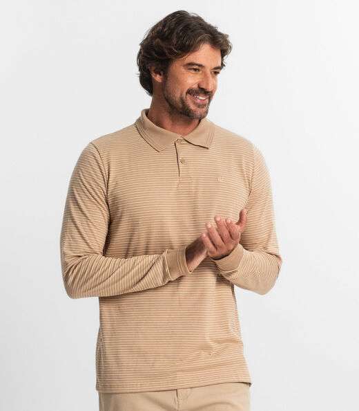 Camisa Polo Manga Longa Maquinetada Diametro Marrom