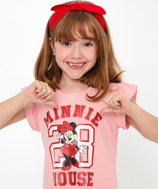 Vestido Infantil Minnie Babado Disney Tam 4 a 10 Rosa