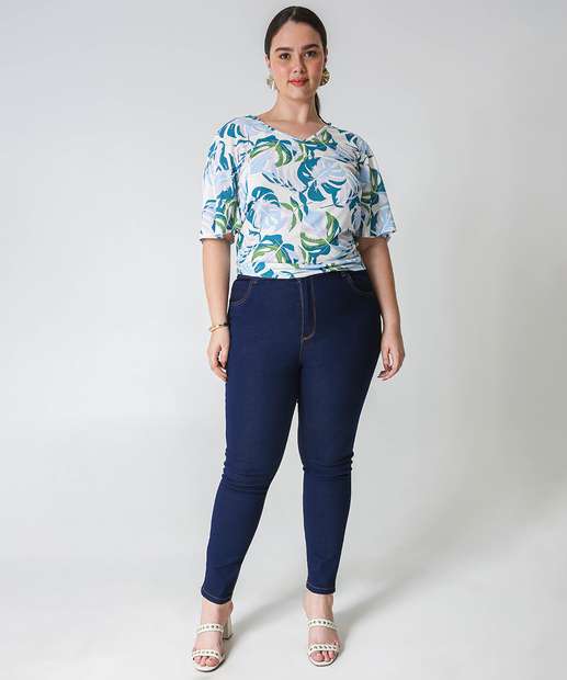 Blusa Plus Size Feminina Estampada Vazado Marisa Off White