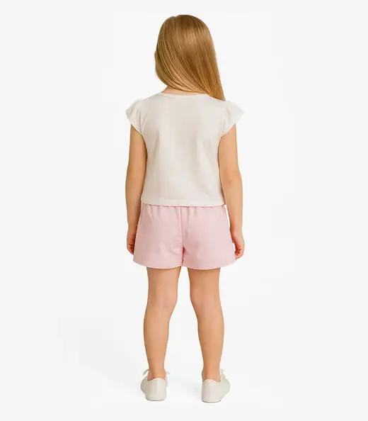 Conjunto Blusa Com Shorts Infantil Trick Nick Bege