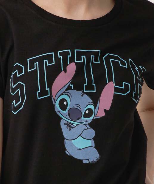 Camiseta Juvenil Stitch Disney Tam 06 a 14 Preta