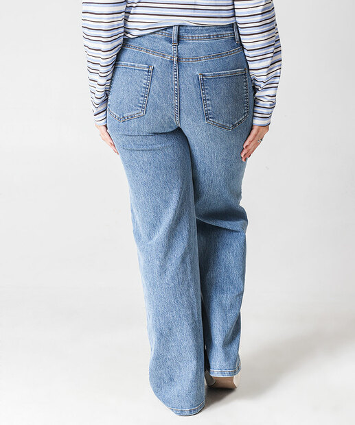 Calça Feminina Wide Leg Petit Jeans Marmorizada Marisa Azul