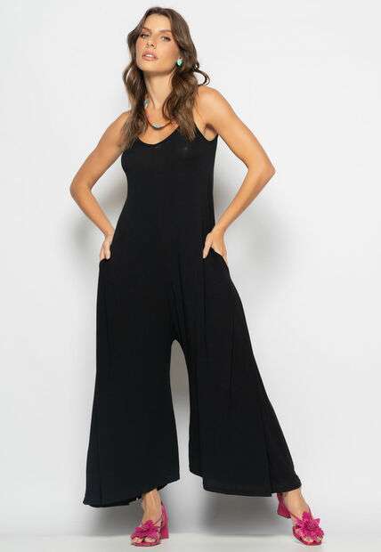 Macacão Alcinha Pantalona Malha Preto Salvatore