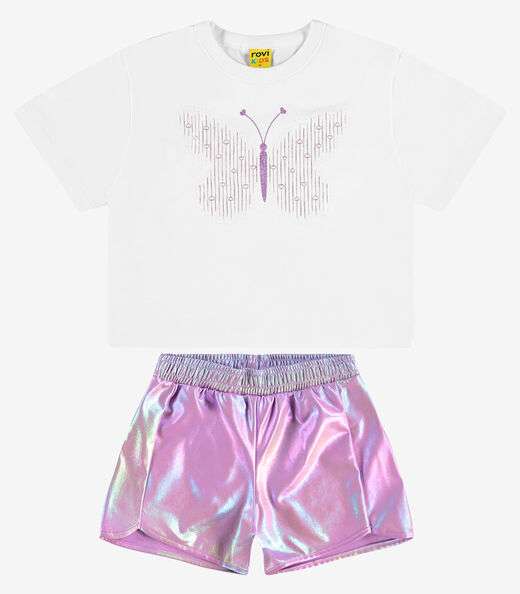 Conjunto Blusa com Shorts Cotton e Malha Rovi Kids Branco