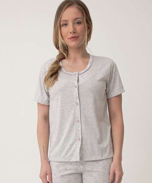 Pijama Feminino Capri Mescla Botões Marisa Cinza