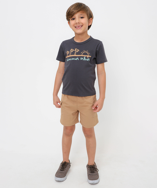 Camiseta Infantil Manga Curta Estampada MR Tam 4 a 10 Cinza