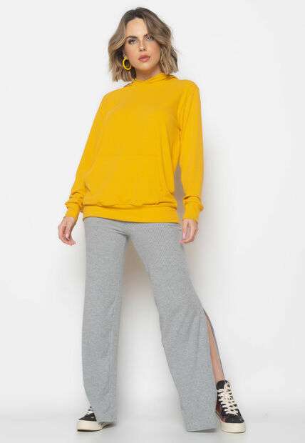 Calça  Flare Com Fenda Lateral Canelada Mescla Salvatore Fashion