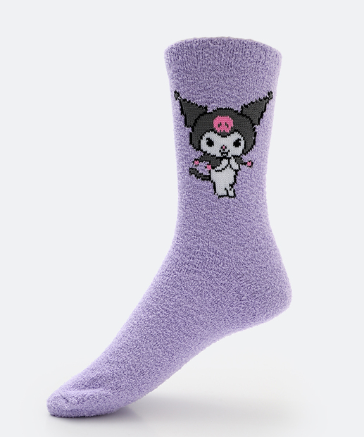 Meia Feminina Adulto Peluciada Kuromi Roxa