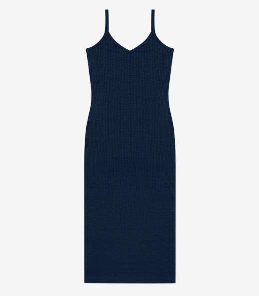 Vestido Midi em Ribana Canelada Rovitex Azul