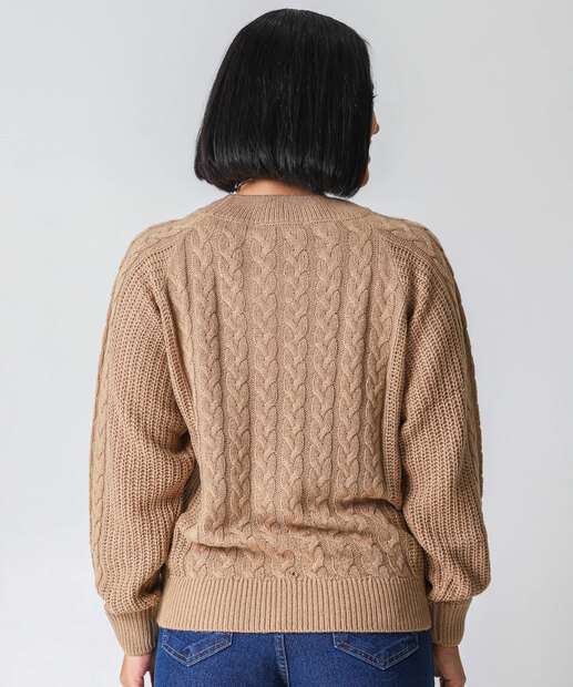 Suéter Feminino Trançado Textura Marisa Marrom