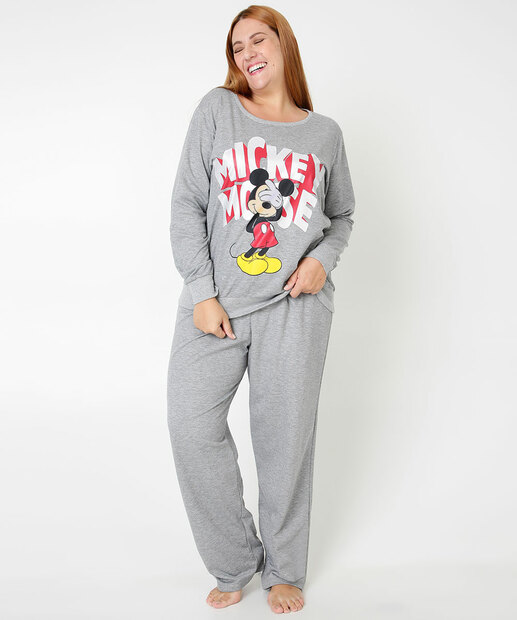 Pijama Plus Size Feminino Mickey Manga Longa Disney