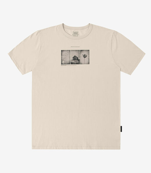 Camiseta Masculina Meia Malha Com Estampa Diametro Bege