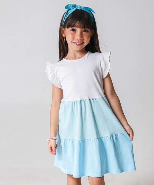 Vestido Infantil Recorte Babado Marisa Tam 4 a 10 Azul