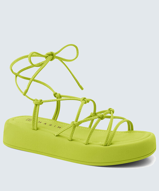 Sandália Flatform Feminina Tiras Amarração Ramarim 