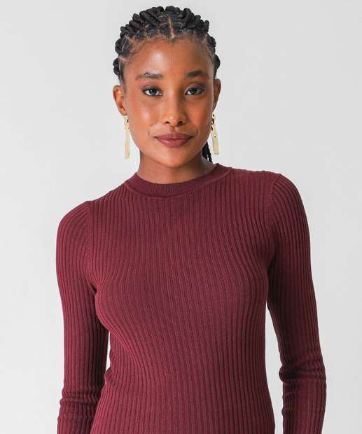 Suéter Feminino Canelado Marisa Vinho