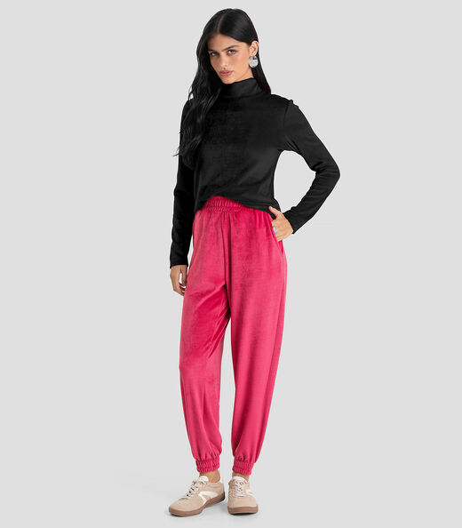 Blusa Feminino Manga Longa Veludo Cotelê Dianna Preto