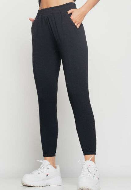 Calça  Jogger Com Recorte Comfy Malha Preta Salvatore Fashion