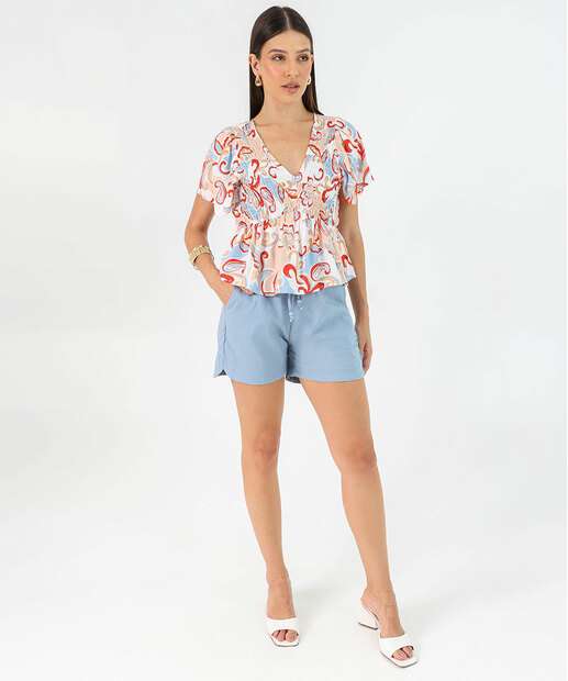 Blusa Feminina Lastex Estampa Paisley Marisa Off White