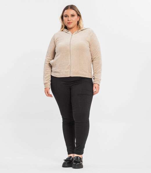 Jaqueta com Capuz Plush Secret Glam Bege