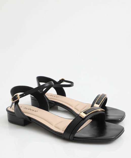 Sandália Feminina Rasteira Detalhe Metalizado Bebecê Preto